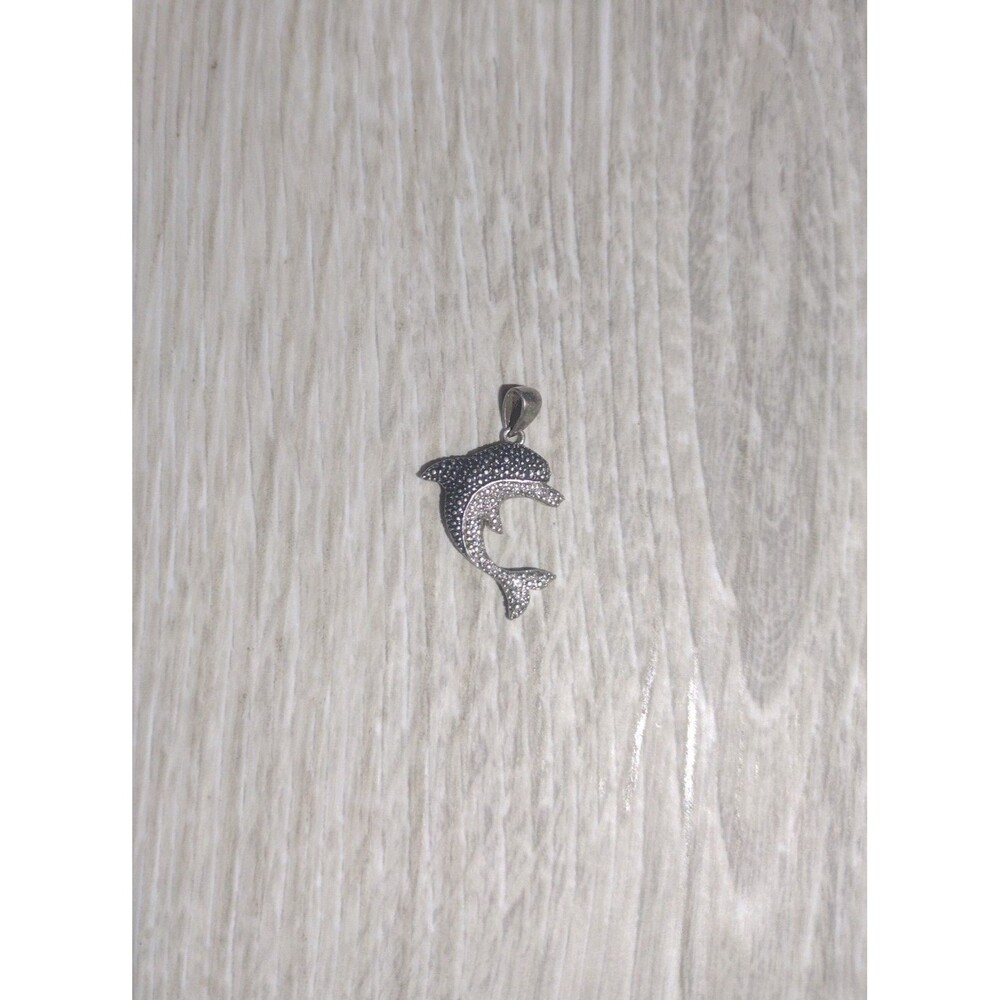 Sterling Silver Dolphin Pendant - Diamond Accent - JCM 925